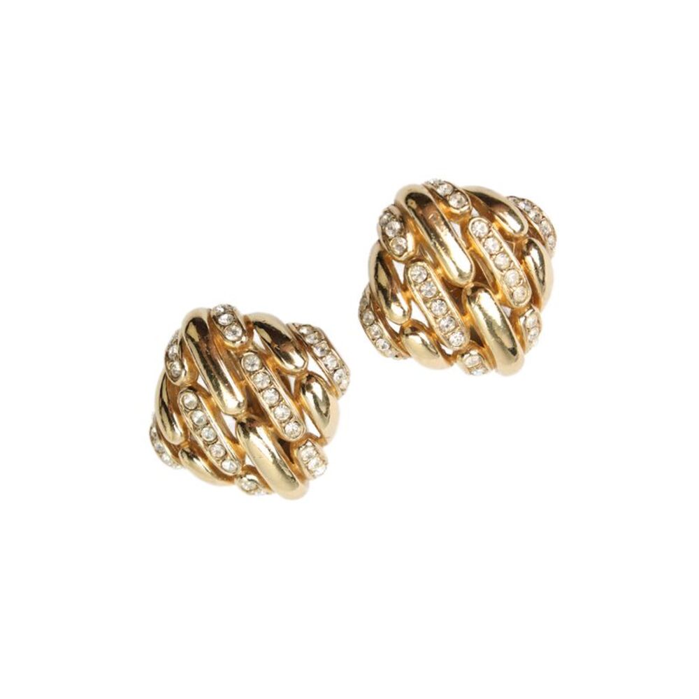 Ciner Womens Vintage Gold Tone Crystal Accent Square ClipOn Earrings OS